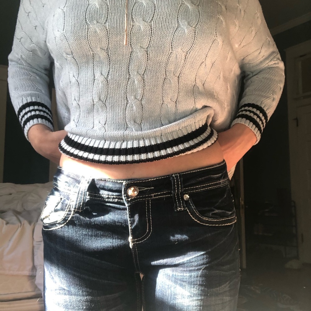 Straight Leg Rhinestone Blue Jeans - Picture 3 of 7